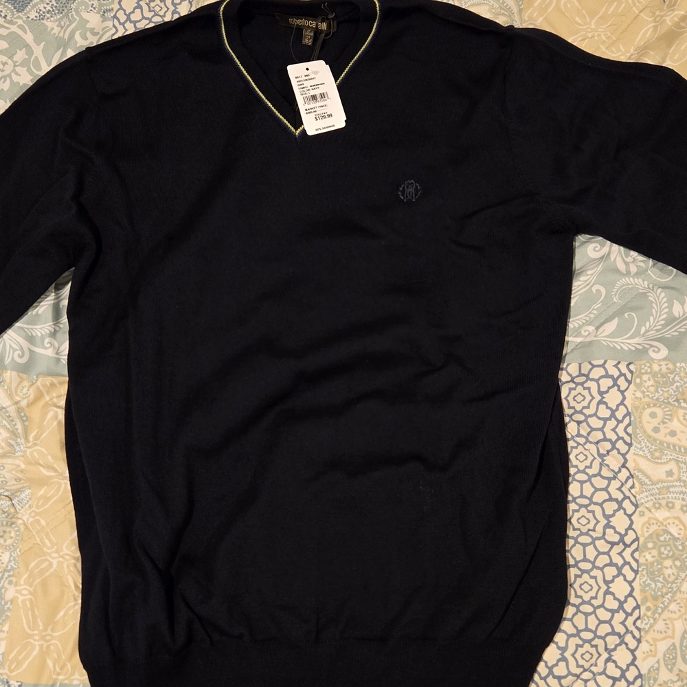 Men's Roberto Cavalli Dark Blue V-Neck Sweater